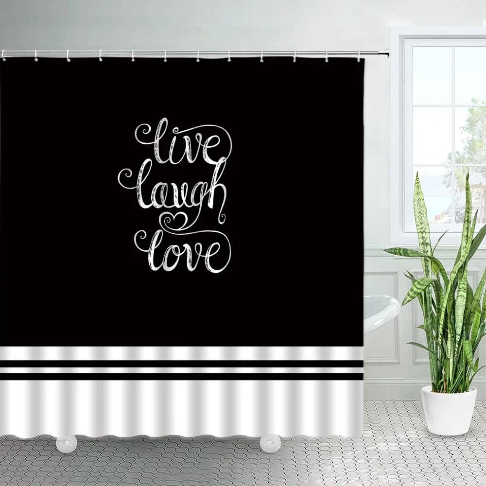 Tende da doccia in bianco e nero Live ride Love Simple Inspirational Quotes Striped Farmhouse Fabric Set di decorazioni per il bagno ganci