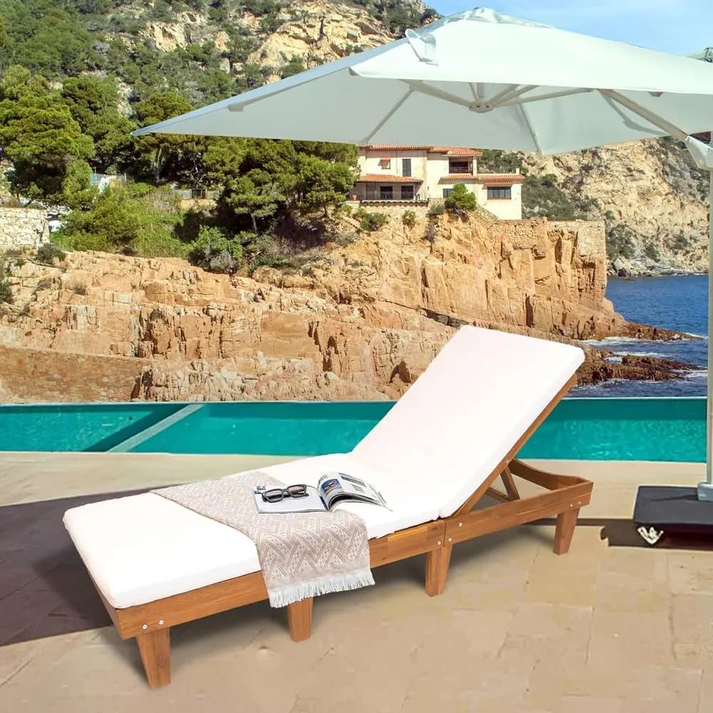 Acacia Wood Adjustable 5-Position Patio Lounge Chairs with Cushions - Weather-Resistant for Garden, Backyard, Poolside