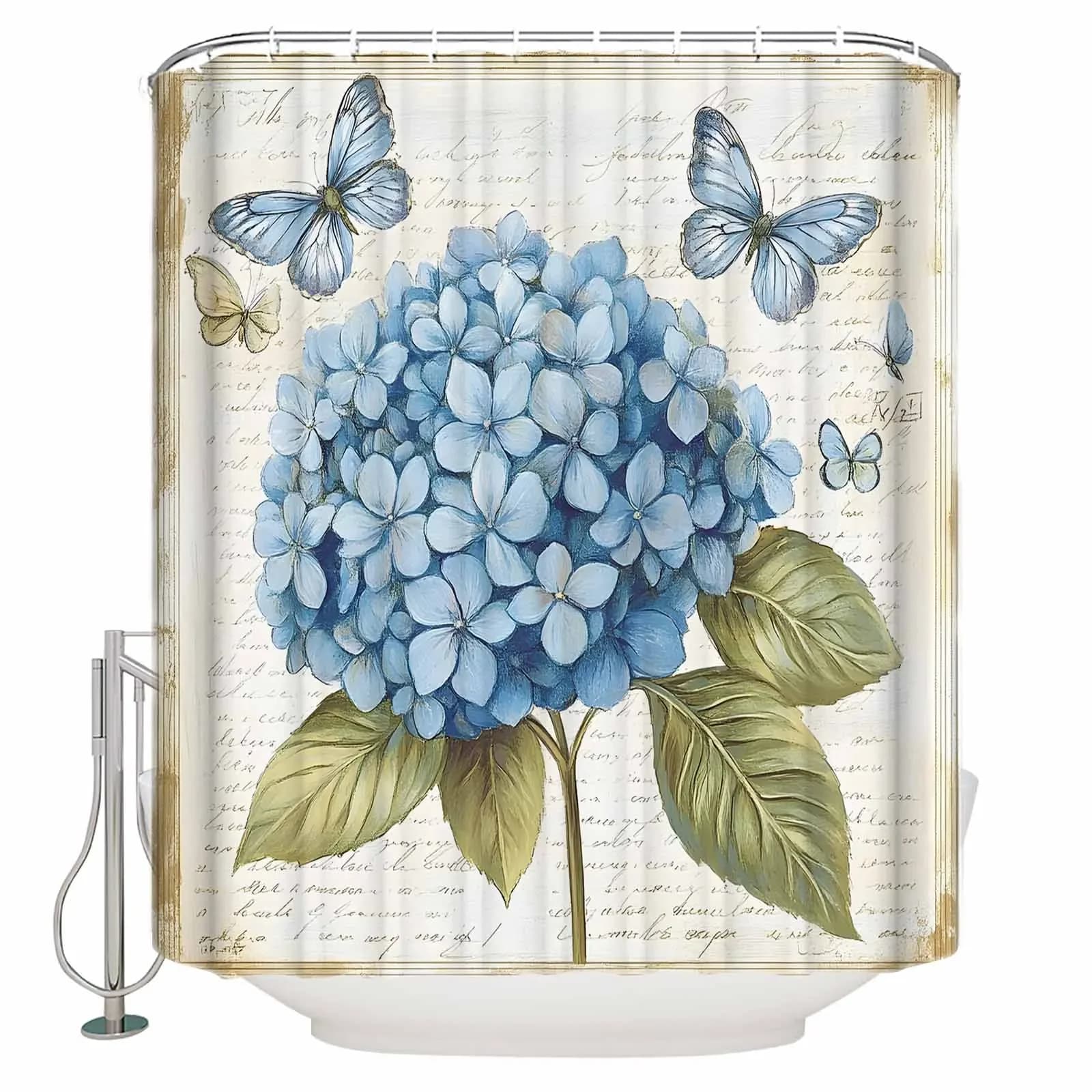 Fiore blu Farfalla Texture Tende da doccia Tende da bagno impermeabili Decorazioni per la casa Tenda da bagno moderna di lusso
