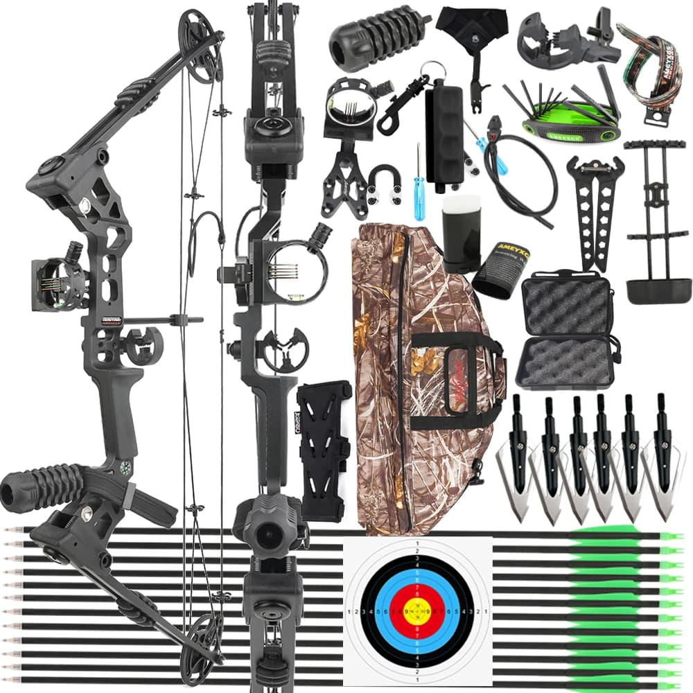 20-70 Lbs Compound Bow Carbon Arrow Pulley Bow Powerful Metal Alloy Riser Right Hand Archery Shooting Targeting Hunting Bow
