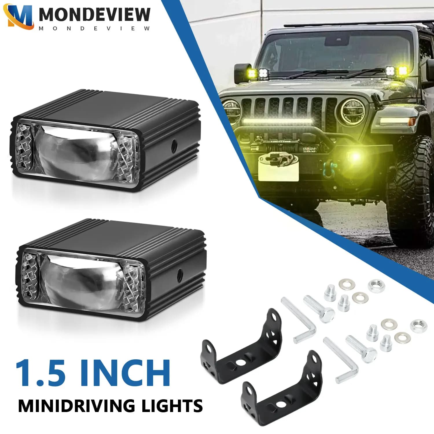 MONDEVIEW Auto 5 modalità Rete centrale Light120W 3000LM Griglia di luce Faretto per moto Illuminazione ausiliaria Luce da lavoro per guida notturna