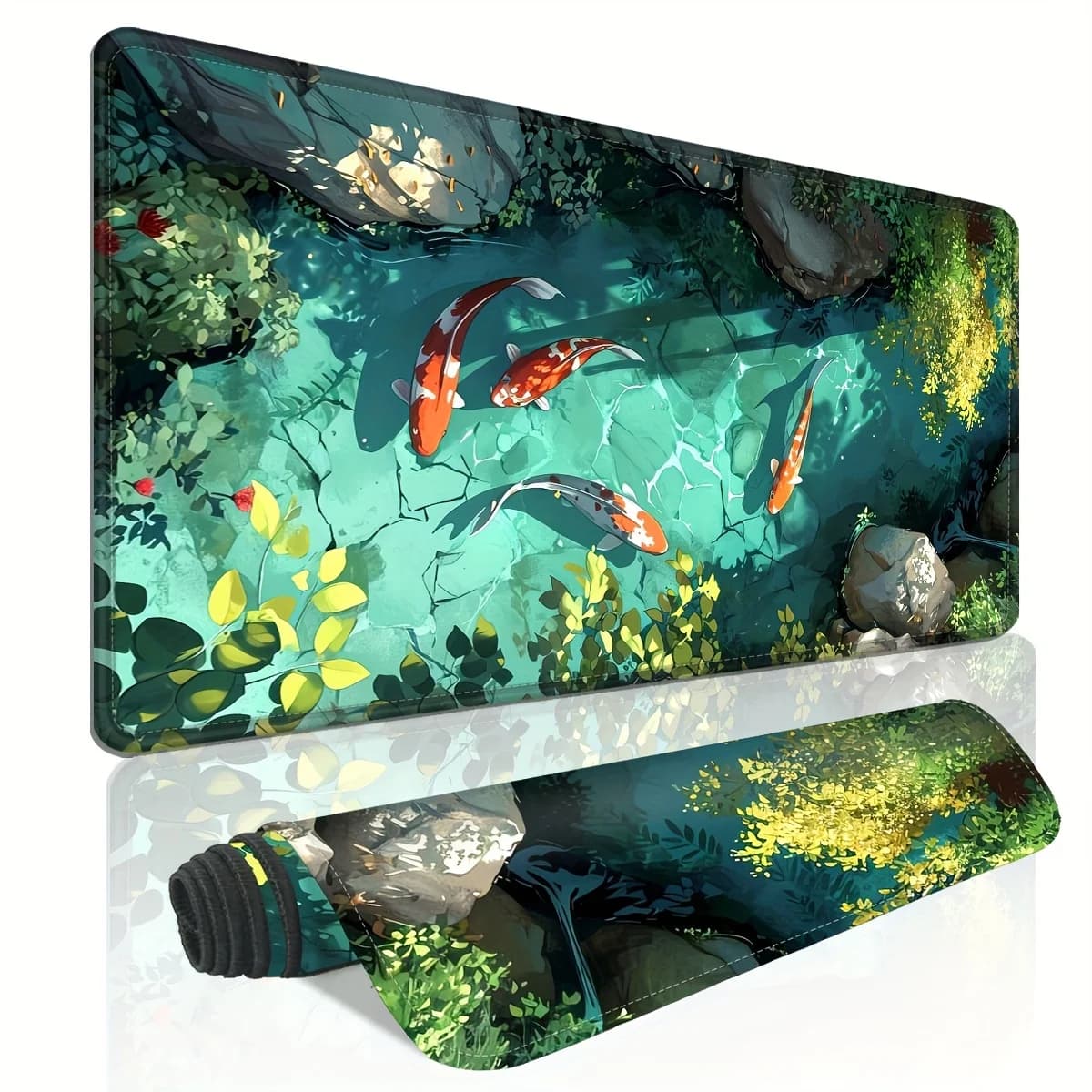 Tappetino per mouse da gioco Large Koi Fish, tappetino da scrivania in gomma antiscivolo con bordi cuciti, regalo per eSports e lavoro d'ufficio, accessori da scrivania per giocatori