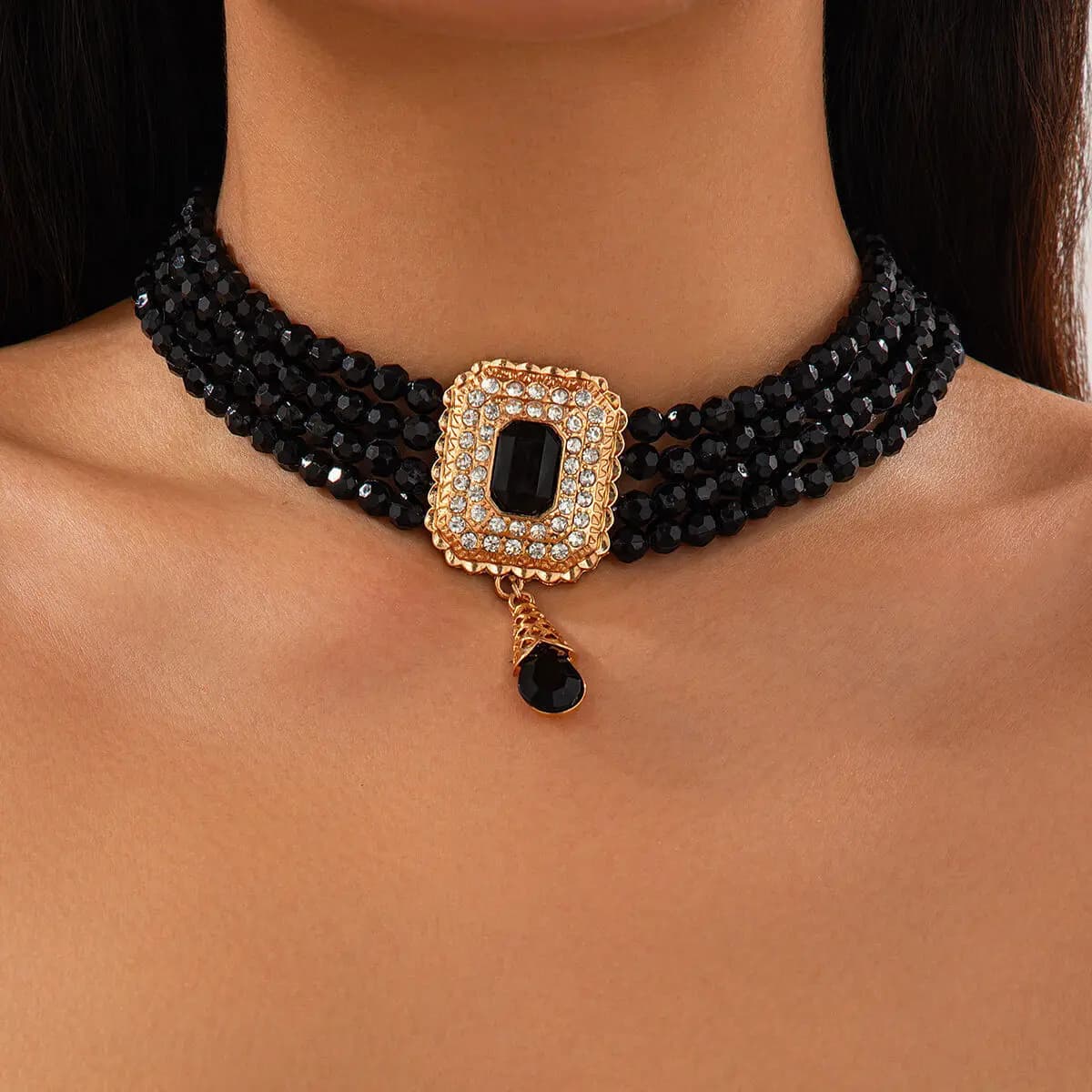 SHIXIN Elegante multistrato di perline di cristallo Collana a catena Donna di lusso Goccia d'acqua Breve girocollo Gioielli da sposa Sposa Collo Ornamento