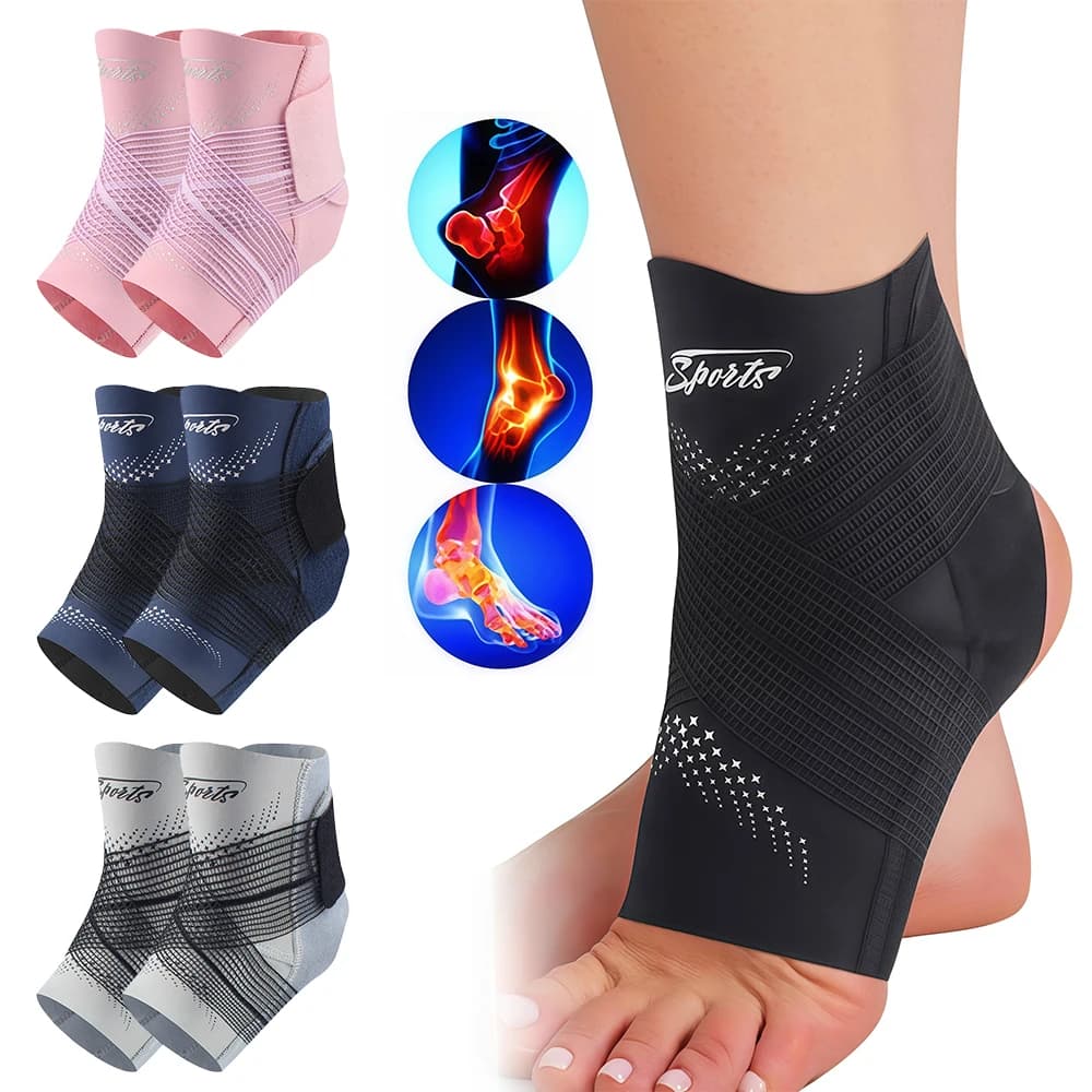 1/2 Pezzi Supporto per Caviglia, Fascia Compressiva per Piede con Cinturino Regolabile, Calza Sportiva per Basket, Calcio e Corsa