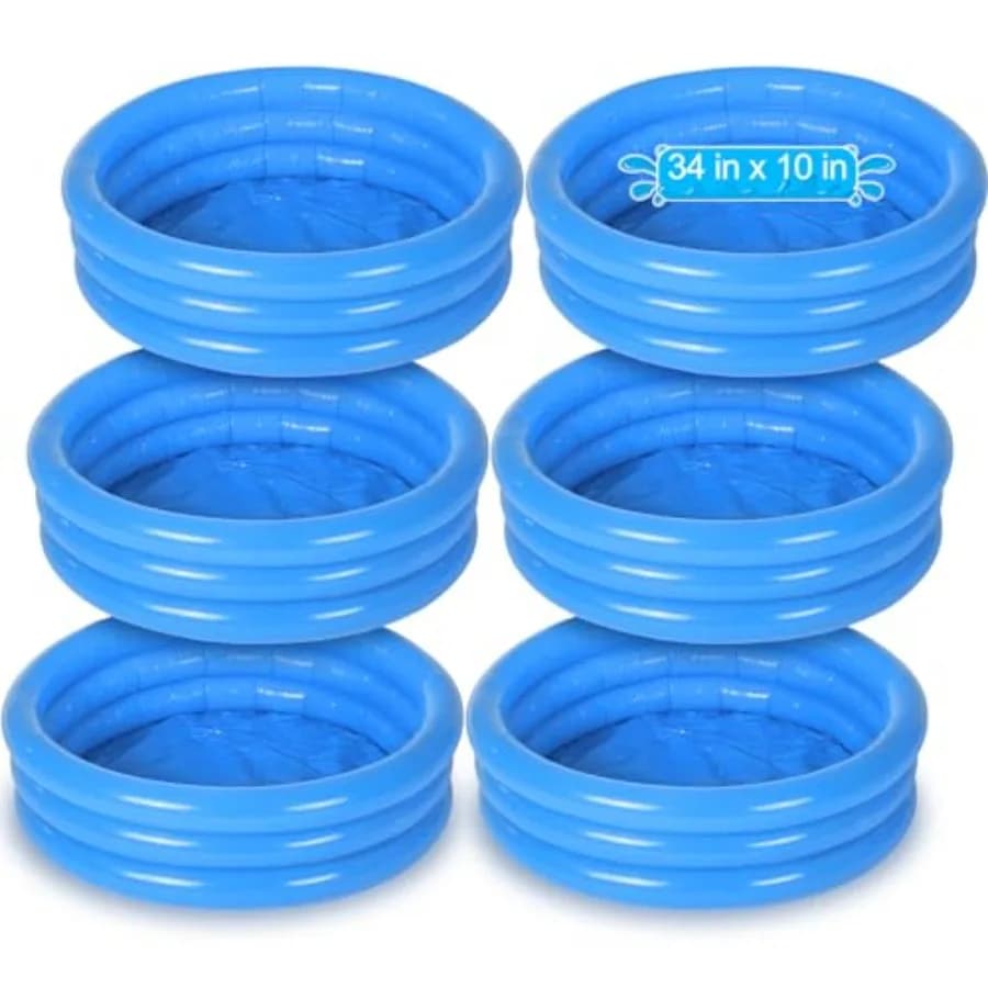 Inflatable pool for children, pack of 6, 34 x 10 inches, small inflatable pool for babies, 3 rings, round, with padded balls.