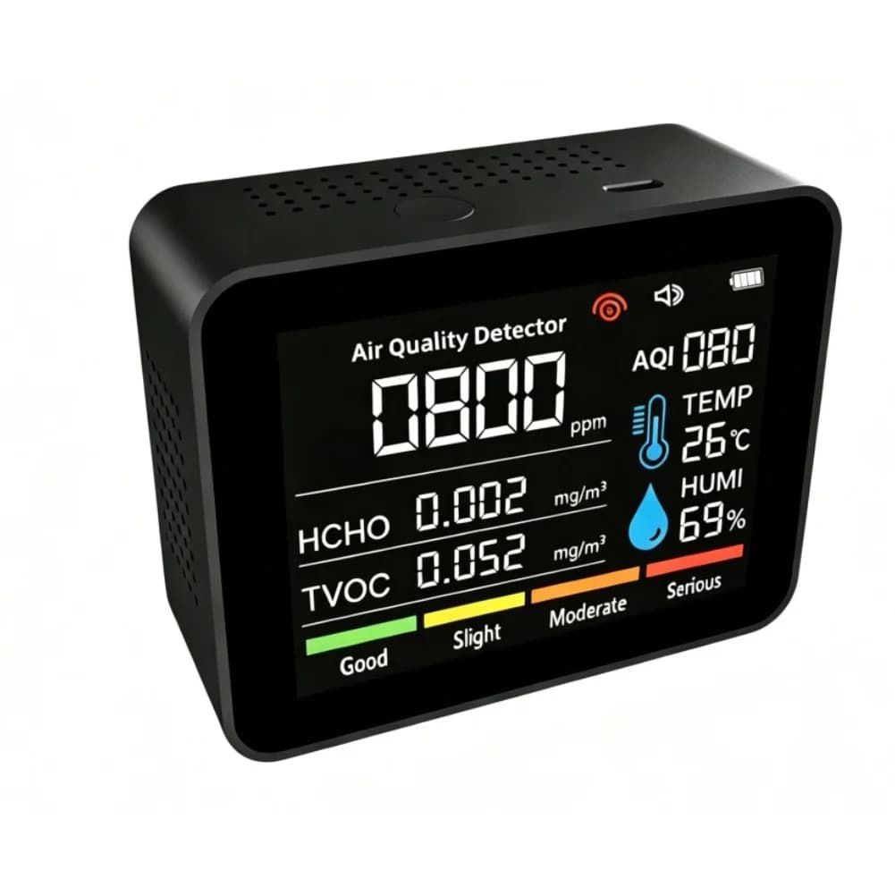 7 In 1 Air Quality Monitor For HCHO TVOC Smoke Detector Temperature Humidity Meter For Home Office Industrial Testing Tool