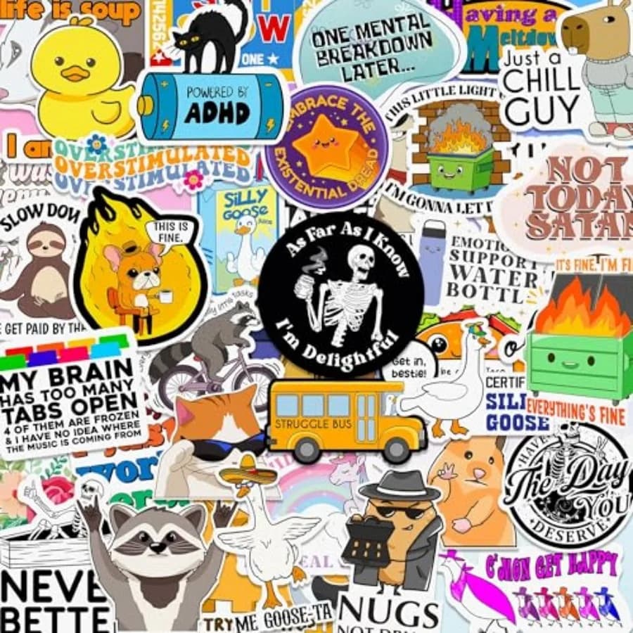 225PCS Funny Hot Mess Xpress Sticker Pack by - Holographic Stickers for Adults, Waterproof Vinyl Sarcastic Relatable Meme Decal