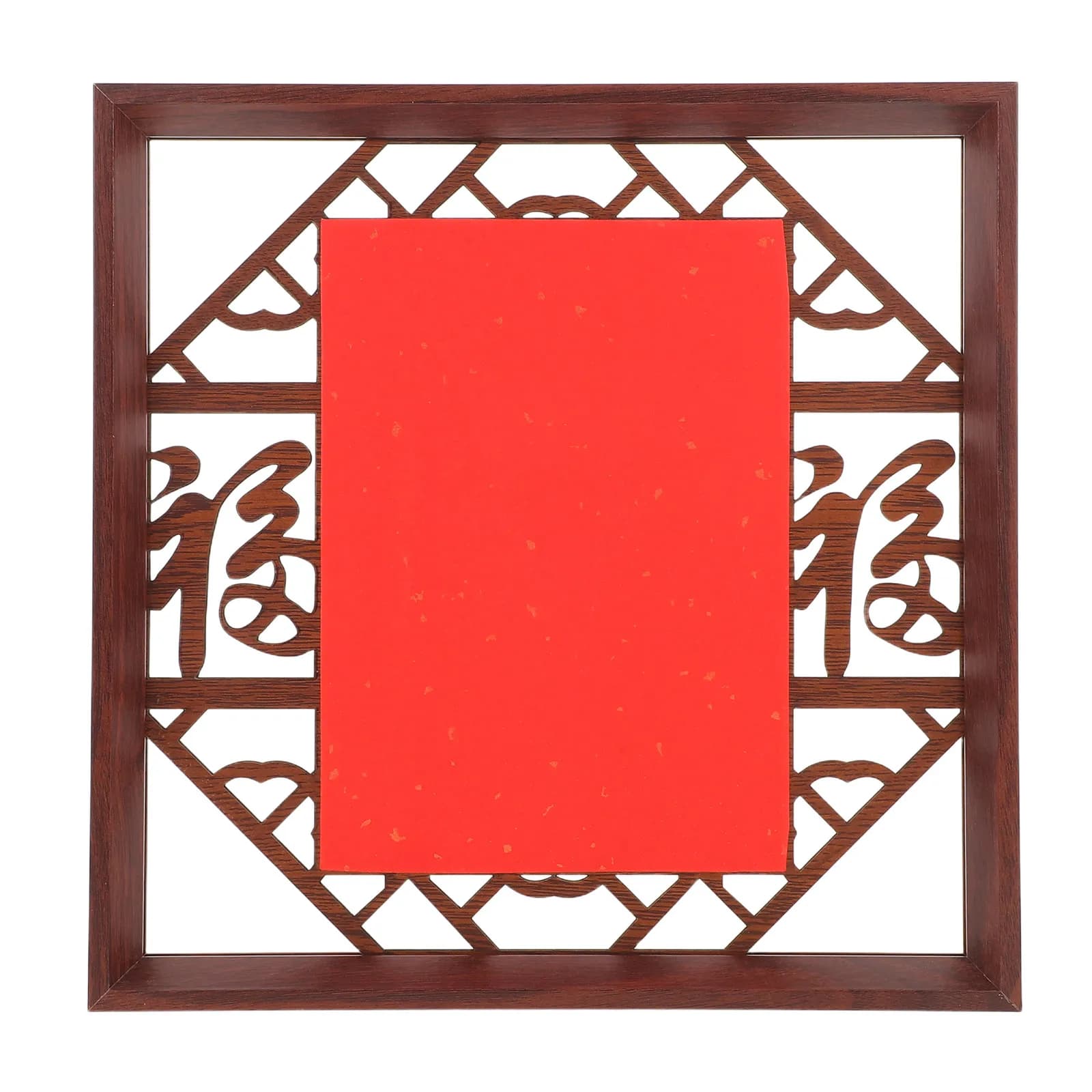 Solid Wood Red Portrait Display Frame with Hollow-Carved Classical Design Double-Sided Blank Tabletop Picture Frame for Chinese