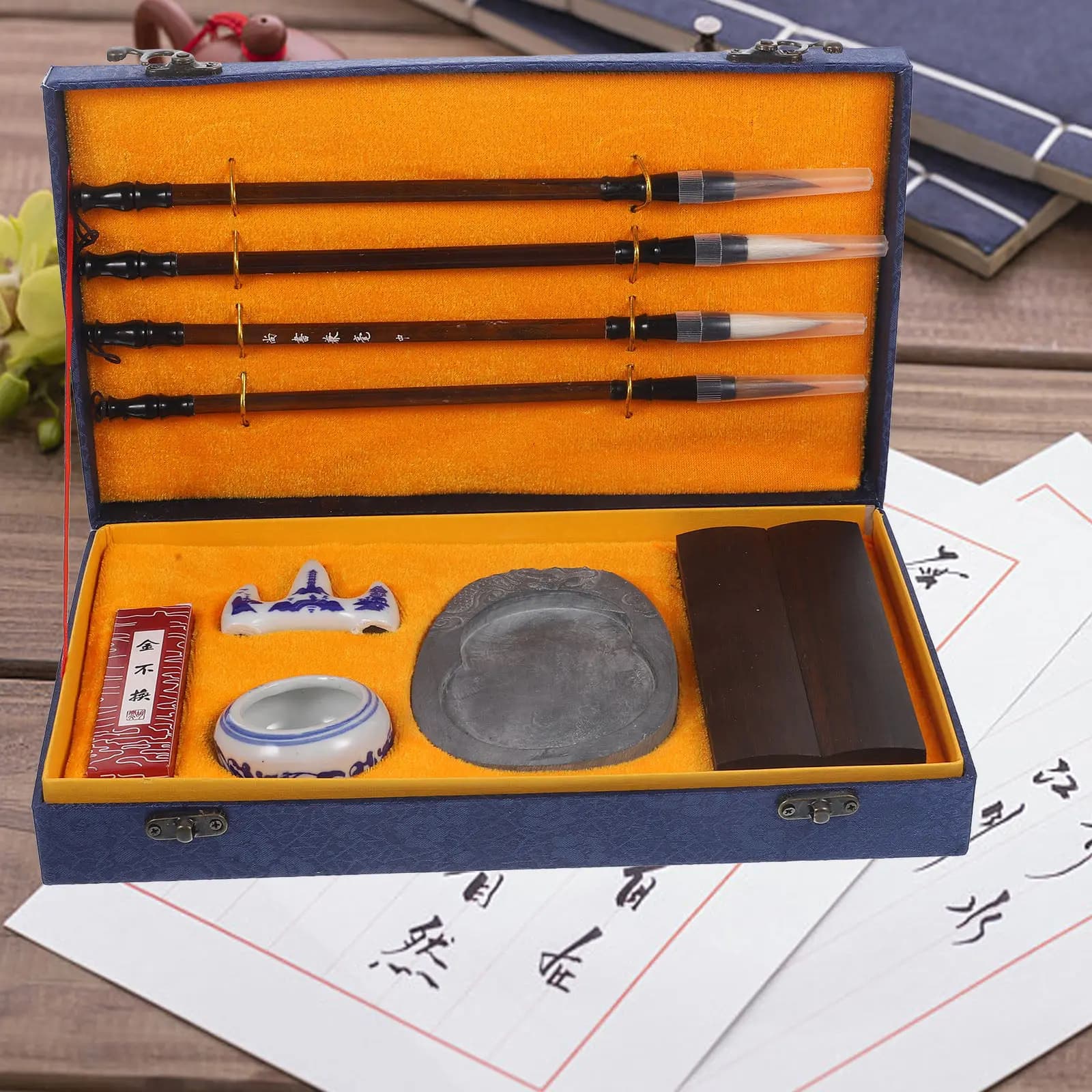 1 set 1 Set Chinese Calligraphy Brush Set Portable Ink Stone Practice Ink Stick Writing Brush For Students Beginners Artists