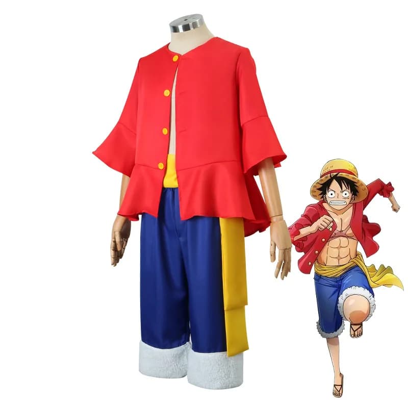 Anime Luffy Cosplay Costume Uniform Luffy Straw Hat Red Jacket Halloween Carnival Uniform Coat Pants Belt Full Set Dress Up