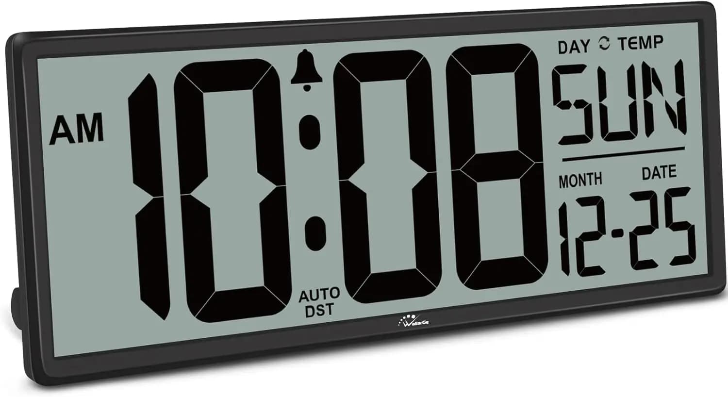 Orologio da Parete Digitale Grande 14.5'' con Numeri Giganti, Temperatura e Data - Facile da Leggere, DST Automatico