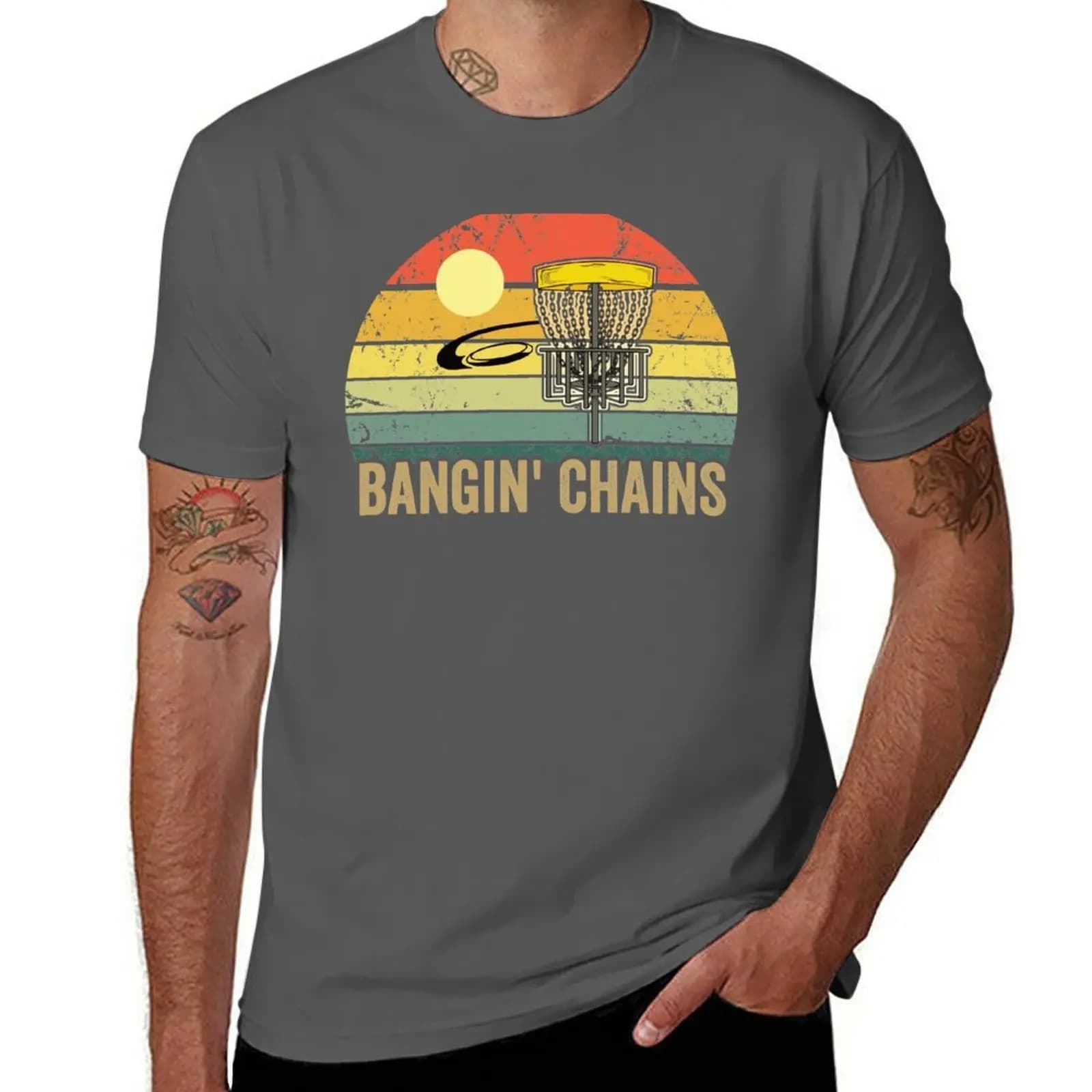 T-shirt BANGIN' DISC GOLF CHAINS VINTAGE, maglietta casual alla moda estiva