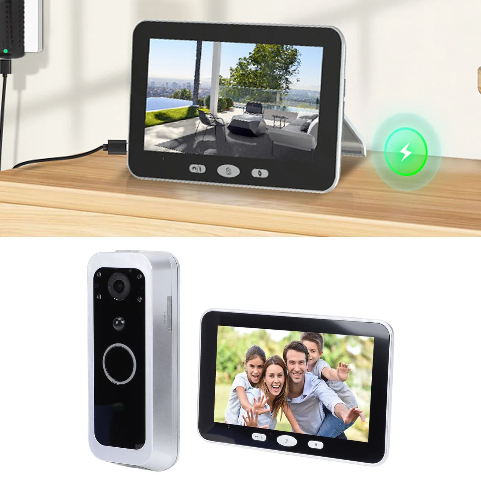 Videocitofono WiFi con Display da 5 Pollici, 1080P, Angolo di Visione di 150 Gradi, Rilevamento Movimento PIR, Monitoraggio Remoto tramite APP, Comunicazione Bidirezionale