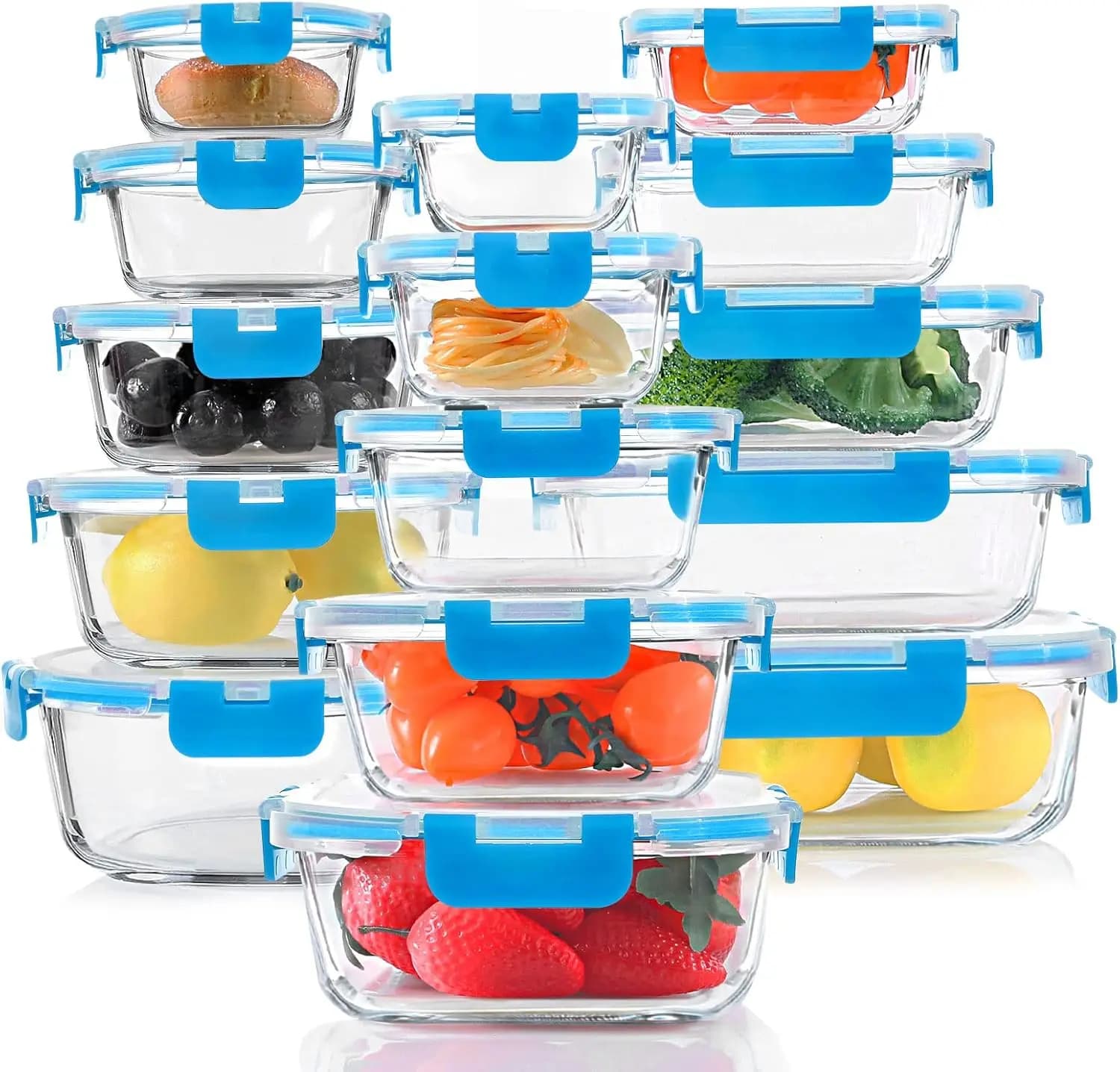 Set di 30 Contenitori in Vetro per Alimenti, Set per Preparazione Pasti con Coperchi a Chiusura Ermetica, Contenitori per Pranzo Ermetici, Senza BPA, Adatti al Microonde