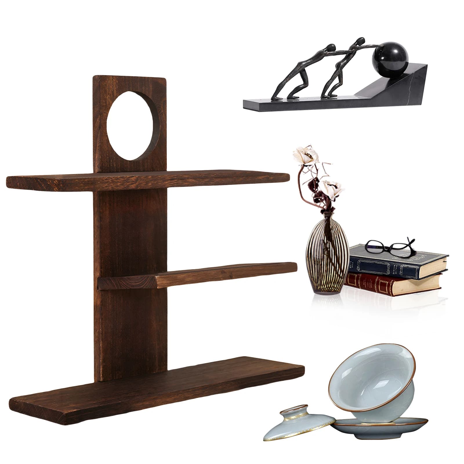 Espositore da Scrivania a 3 Livelli in Legno, Scaffale Portaoggetti per Soggiorno, Camera da Letto, Cucina, Ufficio