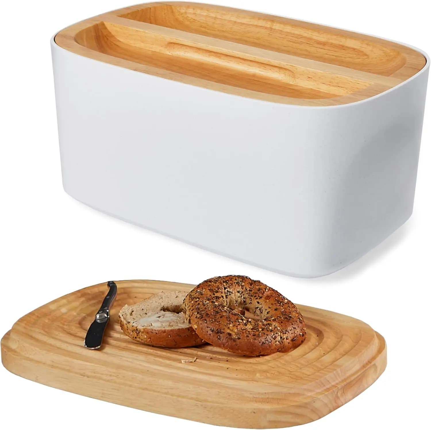 Grande scatola per il pane con coperchio tagliere, adatta a panini a lievitazione naturale, bianca, 14,25x9,25x7 pollici