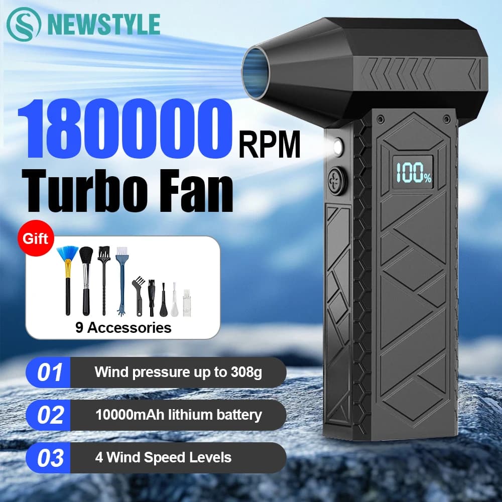 Spolverino elettrico 180000 giri/min con luce dello schermo di visualizzazione Ventilatore turbo senza fili regolabile a 4 marce 10000mAh Strumenti ricaricabili USB