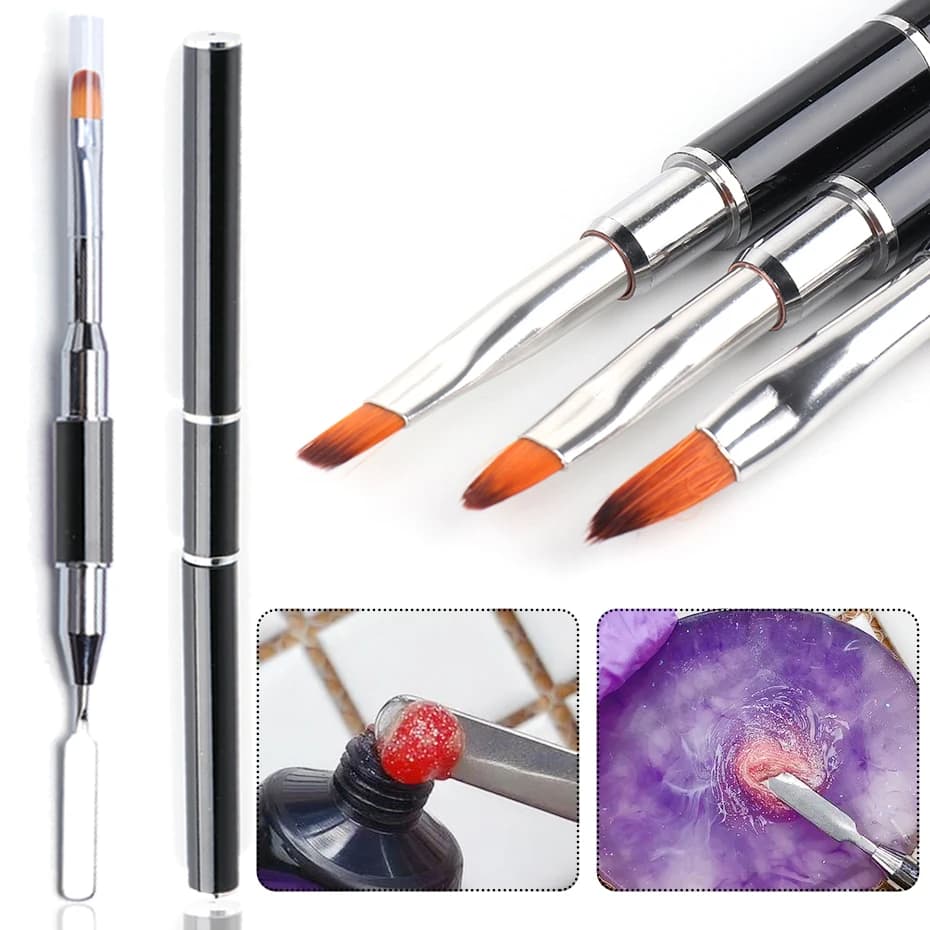 Spazzola per unghie a doppia faccia per smalto acrilico UV, penna per estensione unghie in gel, accessori multifunzionali per manicure in acciaio inossidabile