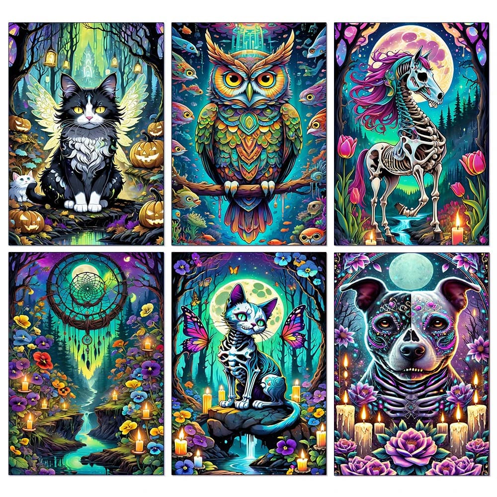 5D Diamond Painting Colorful Owl Animal Skeleton Full Drill Mosaic Embroidery Cross Stitch Kits DIY Handmade Wall Art Decor