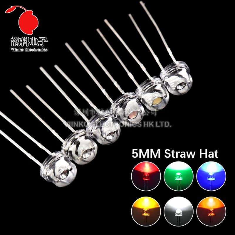 50 pz 5mm cappello di paglia LED Super Bright White 0.3W 0.5W 0.75W potenza diodo a emissione luminosa rosso giallo verde blu caldo bianco arancione
