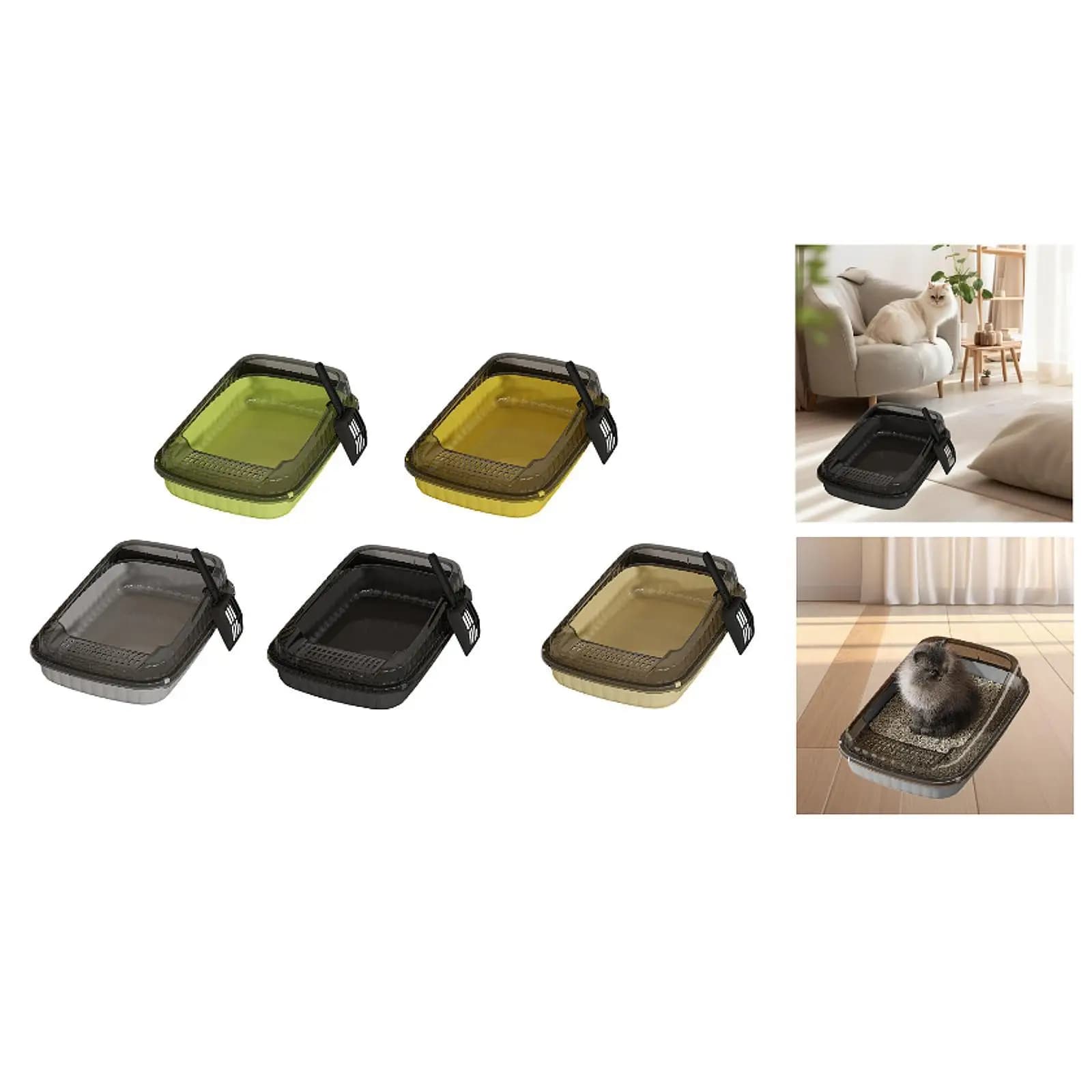 Semi Enclosed Cat Litter Box with Added Frame PP Material Open Top Pan Anti Splashing for Kittens Small Pets