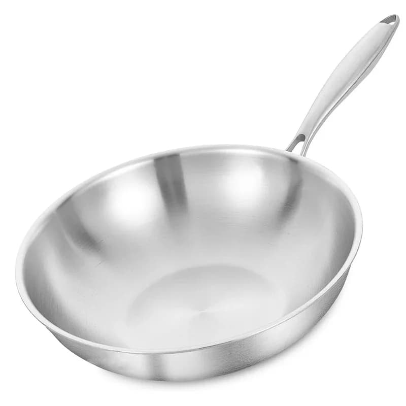 Three-layer stainless steel Wok with lid, 30/32/34 cm iron-fry pan, induction hob, dishwasher safe and suitable for oven, durable and removable.