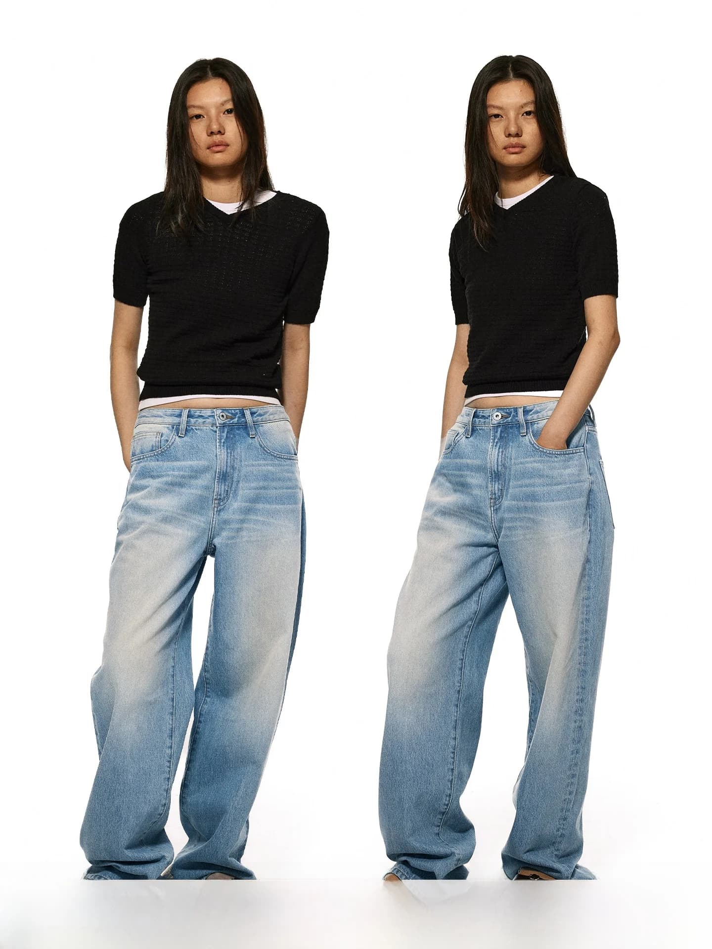 Jeans a Gamba Dritta e Vita Bassa in Cotone Elasticizzato Blu Chiaro, Pantaloni Casual da Donna Comodi per Tutte le Stagioni
