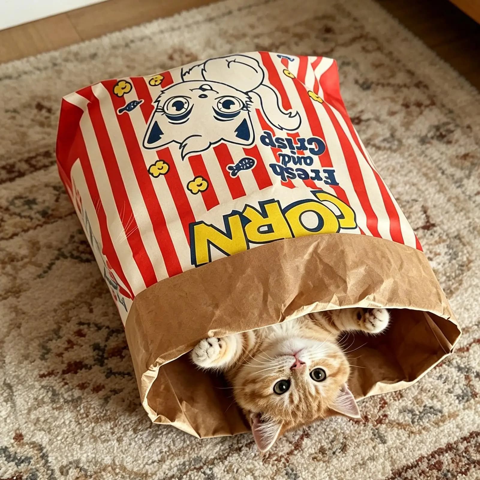 Crinkle Cat Bag Foldable Interactive Crinkle Sack For Cats, Cartoon Cat Crate Hideaway Bed With Carrying Handle