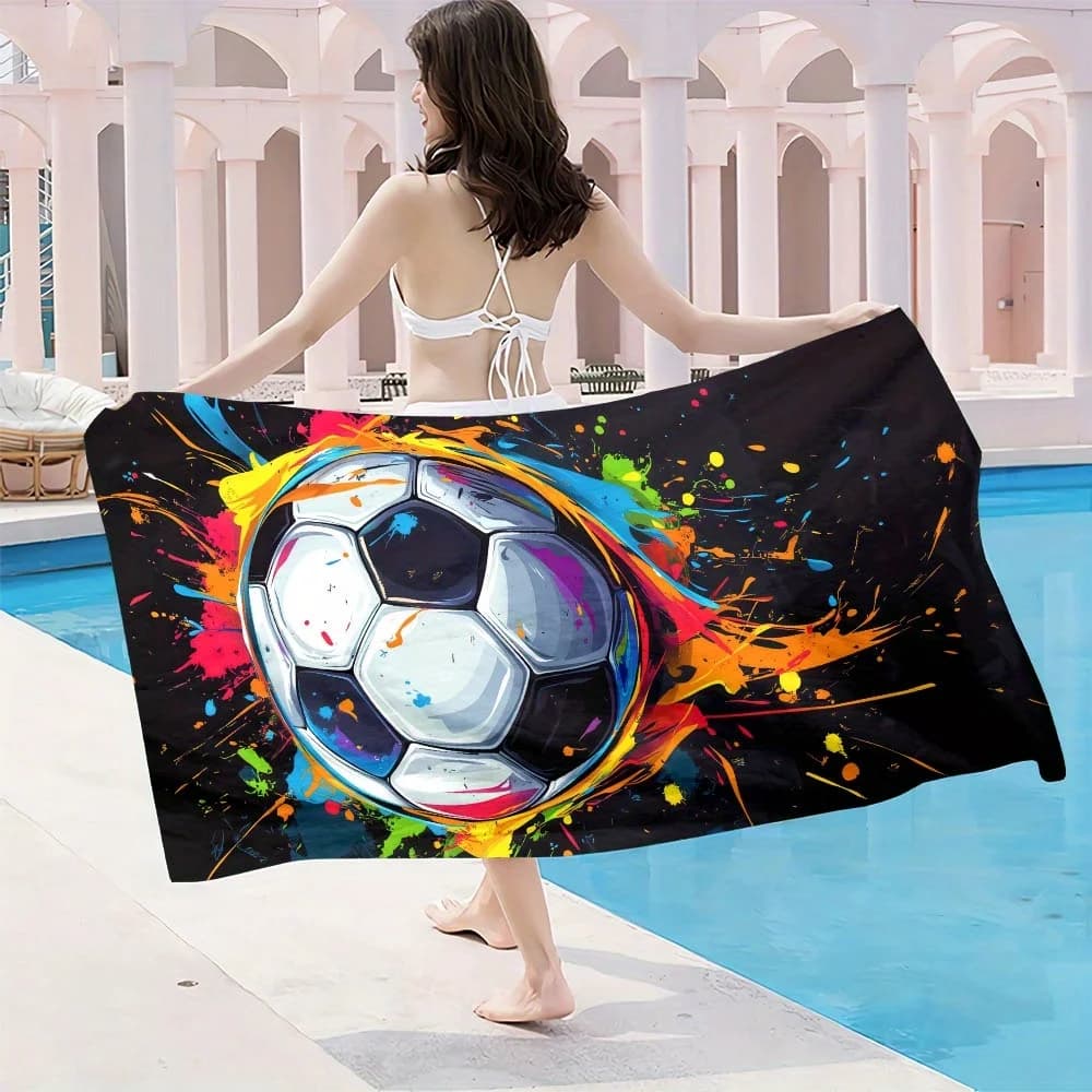 Asciugamano da spiaggia colorato con design da calcio, in microfibra, ad asciugatura rapida, leggero e assorbente, per appassionati di sport, per piscina, viaggi, palestra, yoga, campeggio