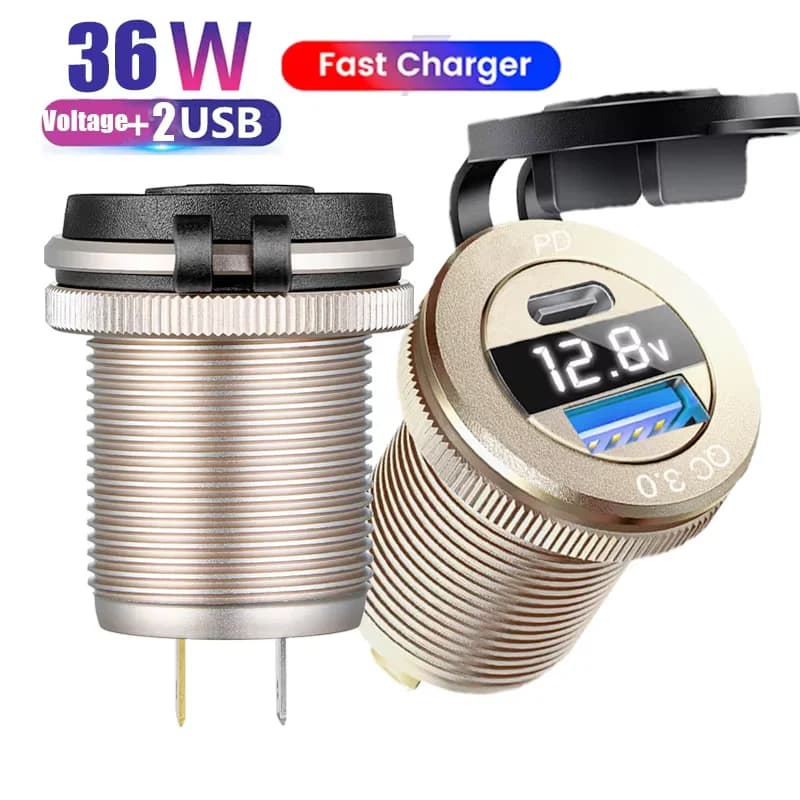 Caricatore USB Doppio 12/24V per Auto con Voltmetro LED, Presa di Alimentazione USB per Ricarica Rapida per Camper, Barche, Camion