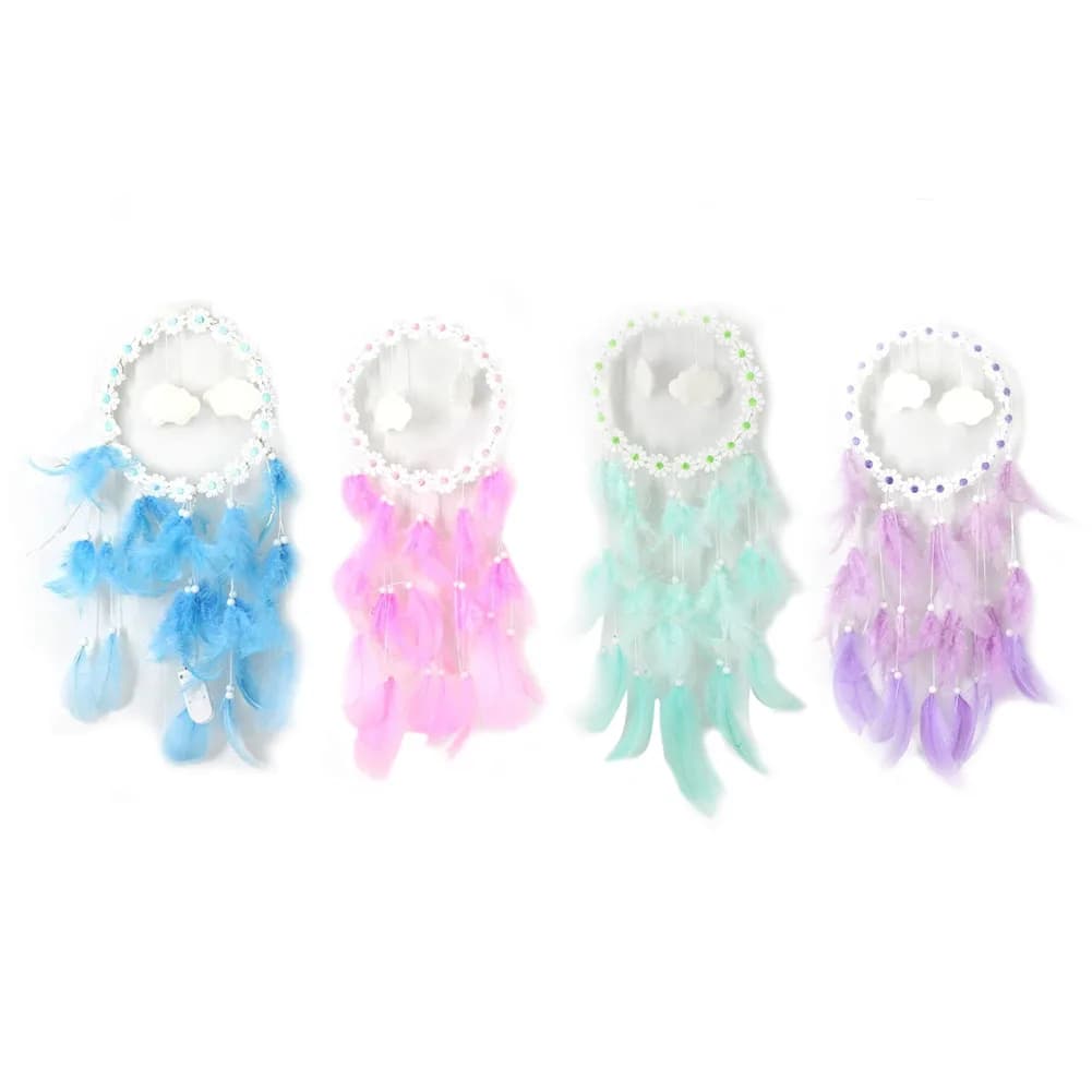 LED Light Feather Dream Catcher Handmade Feather Pendant Wall Hanging Traditional Craft Decoration Wall Art Decor Birthday Gifts