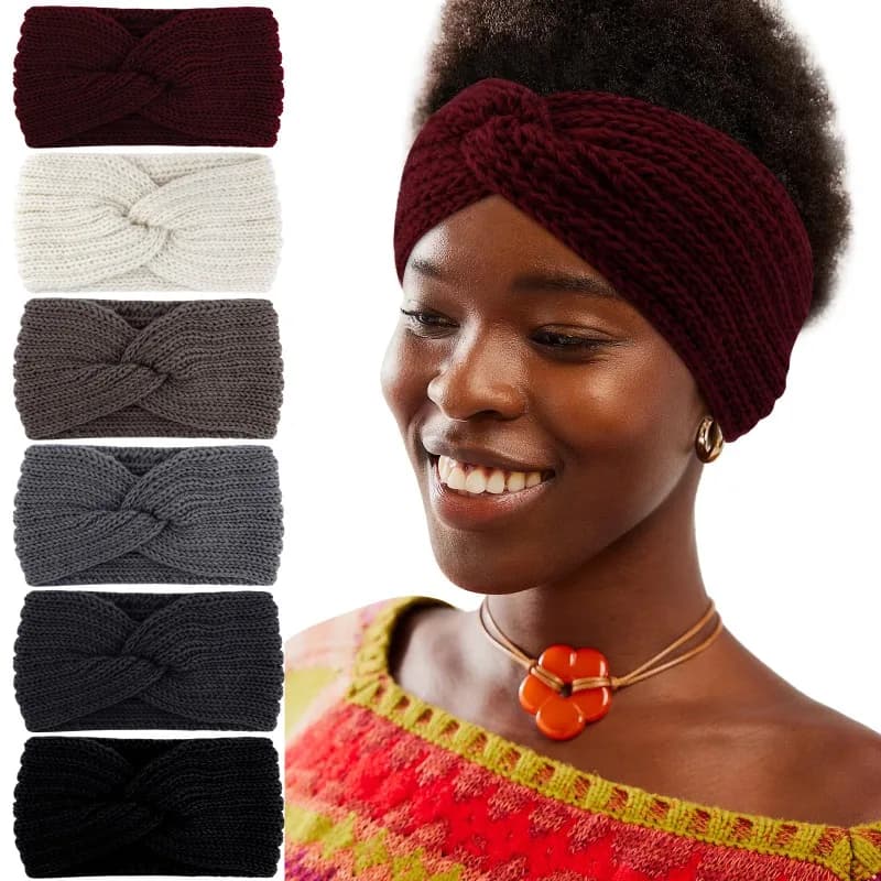 Fascia invernale in lana lavorata a maglia felpata per donne e ragazze Fasce per capelli elastiche calde Foulard fatto a mano Bandana Copricapo