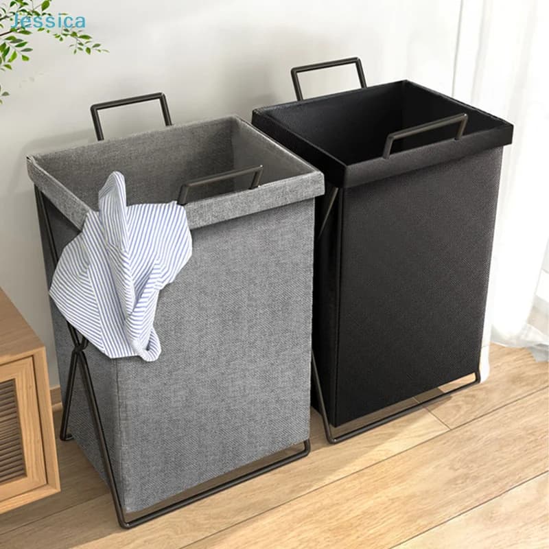 ♥ Foldable woven linen basket with handles | Foldable dress basket for bedroom, bathroom and laundry