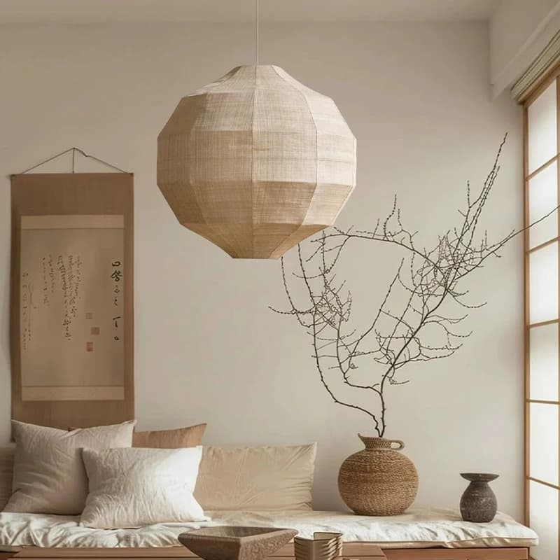 Lampada a Sospensione Giapponese Wabi Sabi in Tessuto E27 per Soggiorno, Sala da Pranzo, Bar, Illuminazione LED, Decorazione Casa, Camera da Letto