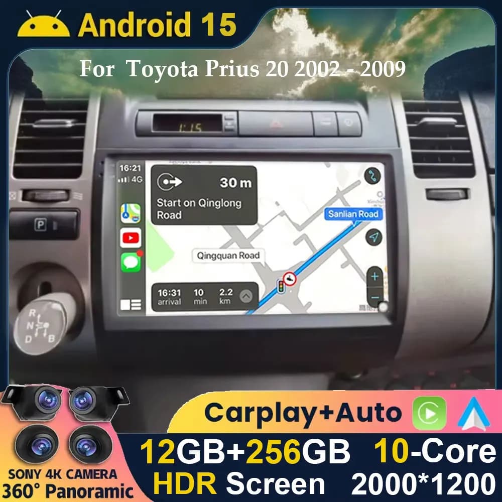 Android 14 Carplay autoradio per Toyota Prius 20 2002 - 2009 lettore multimediale di navigazione Stereo WiFi + 4G video BT NO DVD 2 DIN