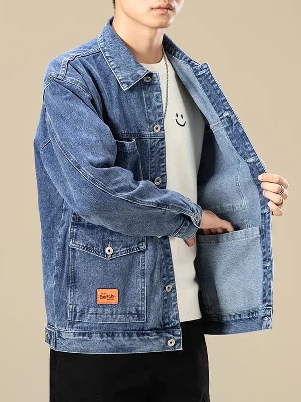 Loose Fit Casual Denim Jacket for Men Spring Autumn New Style Trendy Versatile Handsome Collar Casual Jacket Youth Energy