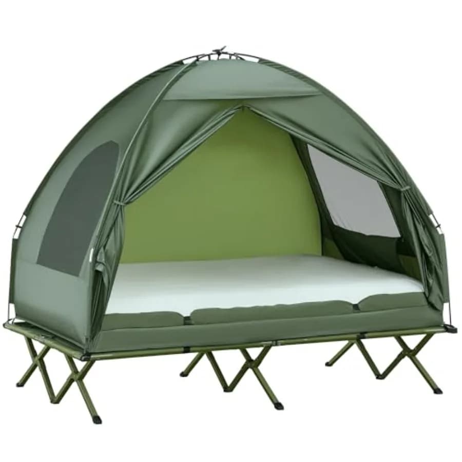 Lettino da Campeggio Pieghevole con Materasso, Cuscino, Sacco a Pelo e Borsa per il Trasporto con Ruote per Escursionismo, Backpacking, Campeggio - Combo Tenda e Lettino