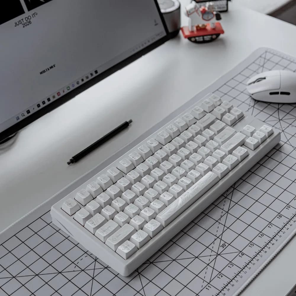 119 Keys Silver Feather Embossed Feather Keycap White Customized Mechanical Keyboard magnetic axis PBT Sublimation Cherry Height