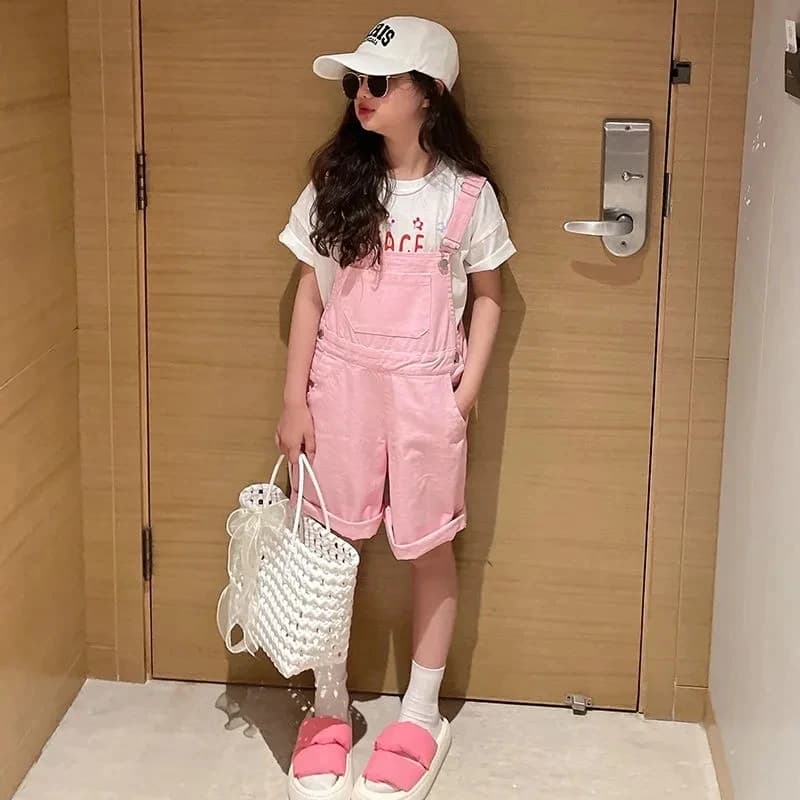 Salopette Casual per ragazze di moda pantaloncini con bretelle per bambini traspiranti in cotone estivo pantaloncini larghi per bambini di grandi dimensioni