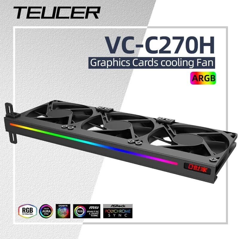 Teucer ARGB GPU Scheda video Dispositivo di raffreddamento Kit radiatore Scheda grafica PCI Compagno 90mm 3 Ventole 12V Spina 3 PIN 9015 Ventola di raffreddamento 1800 giri/min