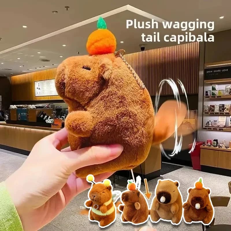 Portachiavi Peluche Capibara con Coda che Sventola e Bolle, Simpatico Animale Imbottito per Borsa, Zaino, Borsetta