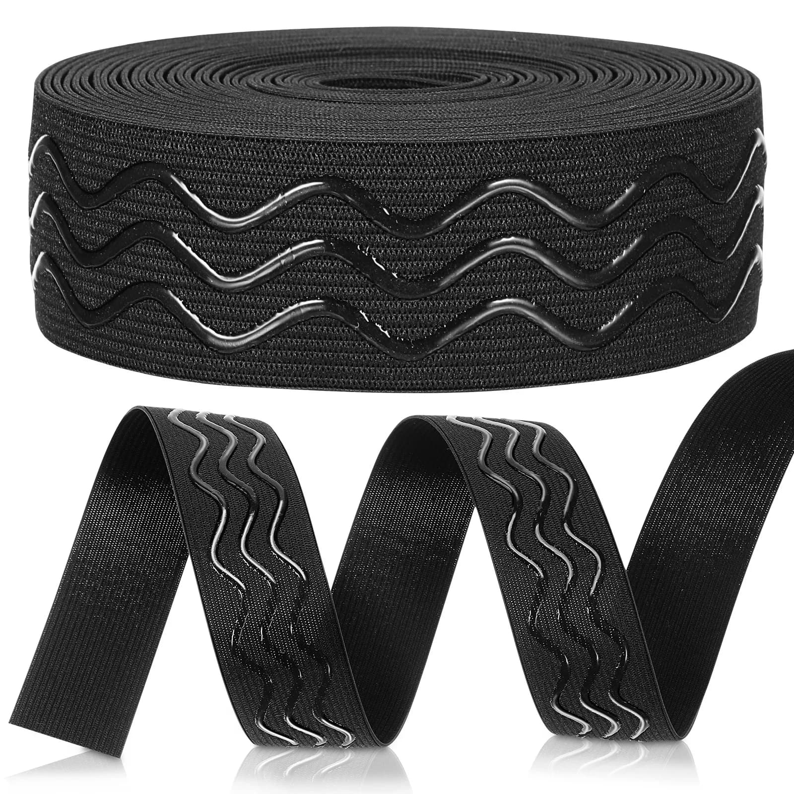 1 Roll Wide Flat Elastic Band with Nonslip Wavy Grip Strip for Sewing Clothing Waistbands Bed Sheets Headbands Organizing Bands