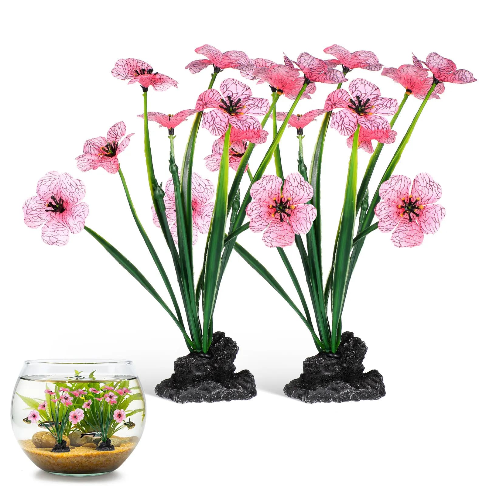 2 Pezzi di Piante Artificiali Delicate per Acquario, Piccole e Compatte, Decorazioni Realistiche per Paesaggistica Acquatica