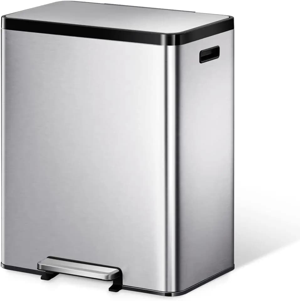 Nuovo Arrivo EKO EcoCasa II Bidone per Rifiuti Doppio in Acciaio Inox 36L+24L, Contenitore per Riciclaggio Impermeabile da Esterno ​