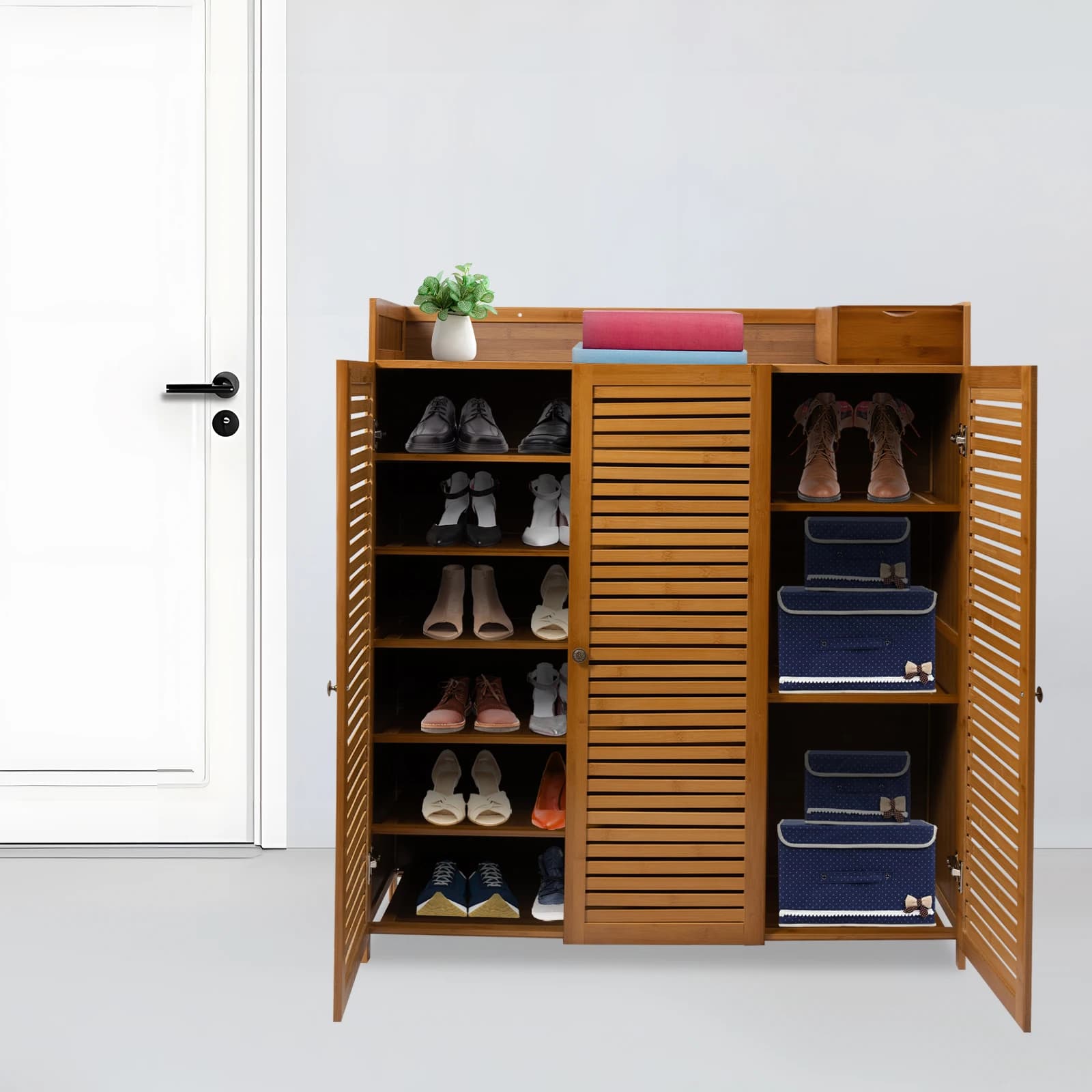 7 Tier Bamboo Shoe Cabinet Storage Rack, Multifunctional Wooden Entryway Shoe Shelves Organizer for Living Room Bedroom