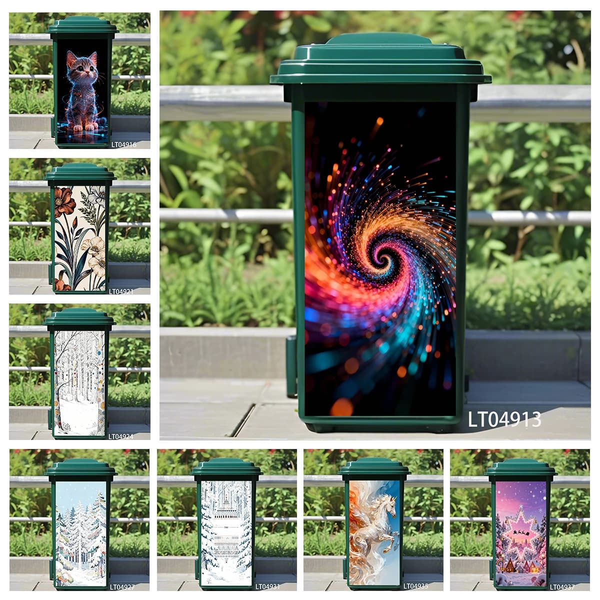 Adesivi per Cestino Natalizio con Motivi Floreali e Foresta Innevata, Decorazioni Festive in PVC Autoadesive Impermeabili e Resistenti all'Usura