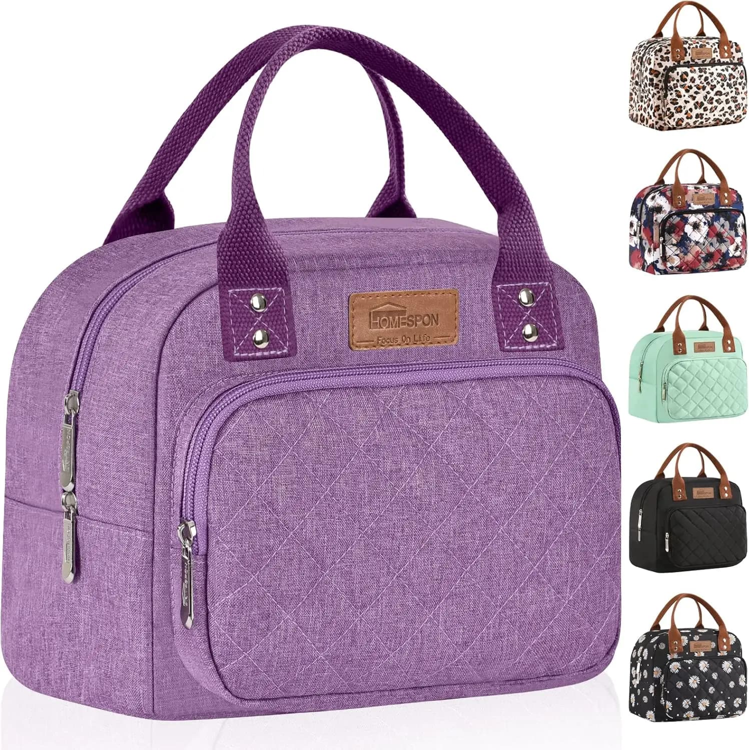 HOMESPON Lunch Bag for Woman Man Adults with Front Pocket Insulated Lunch Tote Lunch Box Container for Work Picnic or Travel(Pur
