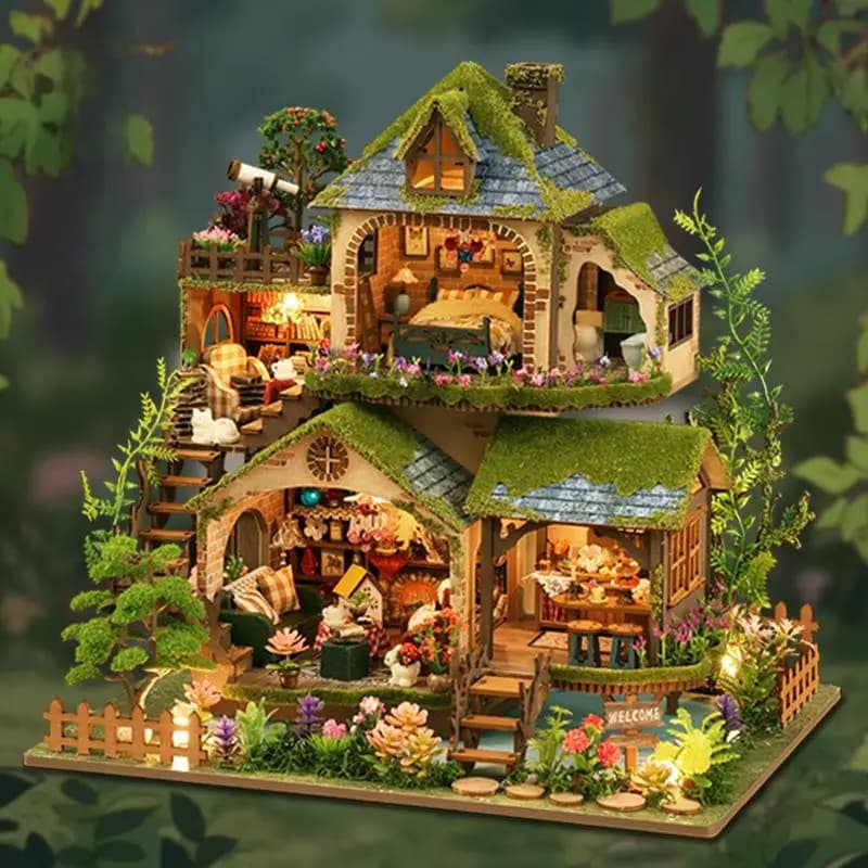 Set Avventura nella Foresta con Casa in Miniatura Fai-da-Te, Modellino di Casetta con Libreria, Regalo di Compleanno Creativo per Amici e Adulti
