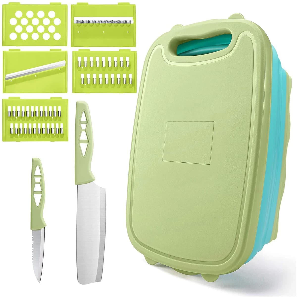 Multifunctional cutting board set 9 in 1 with portable folding cutter for kitchen