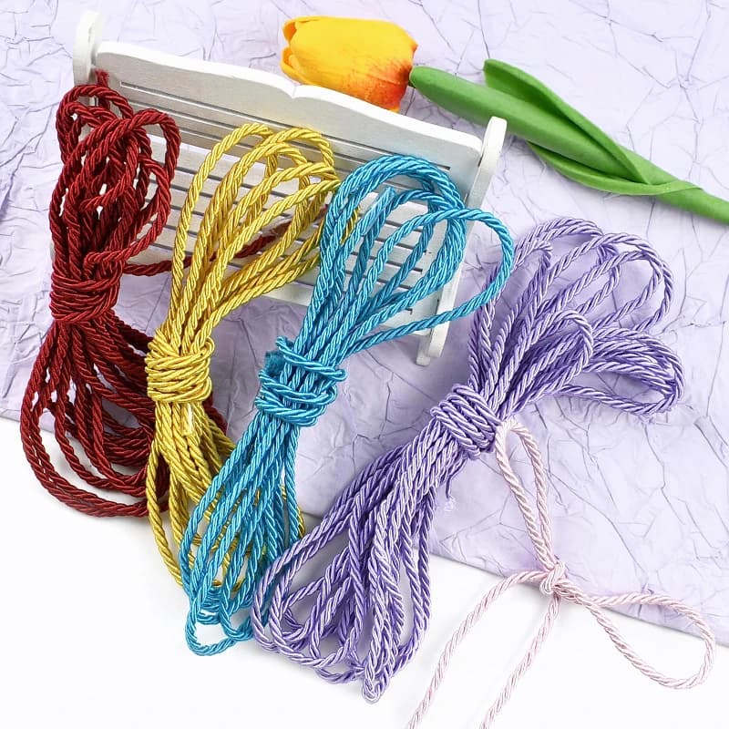 10/20/30M 3mm Polyester Twisted Braided Cord 3 Shares Ropes for Bag Strap Curtain Decorative Gift Box Rope DIY Sewing Accessory